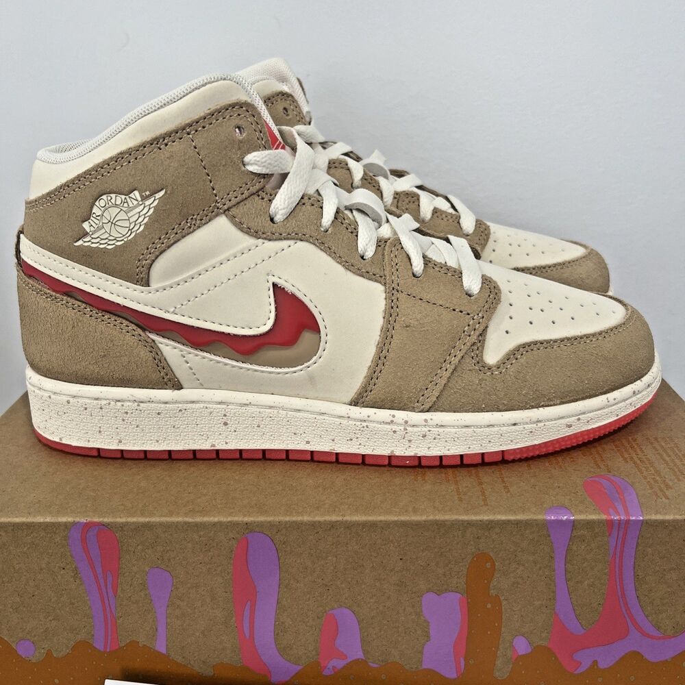 Nike Air Jordan 1 Mid SE (GS) Peanut Butter and Jelly New Girls Size 6Y